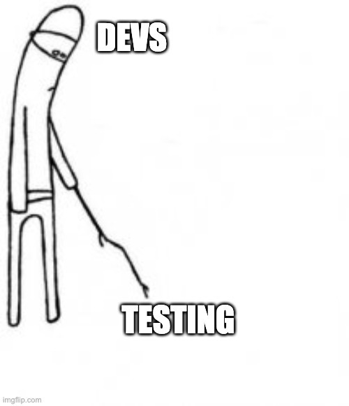 Developers poking testing with a stick