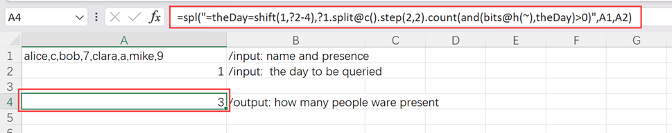 result table with code entered