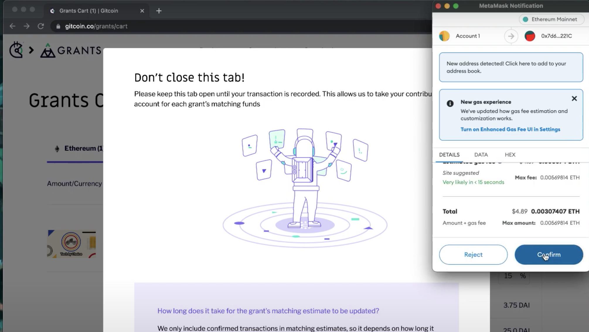 Image showing the Meta Mask confirmation