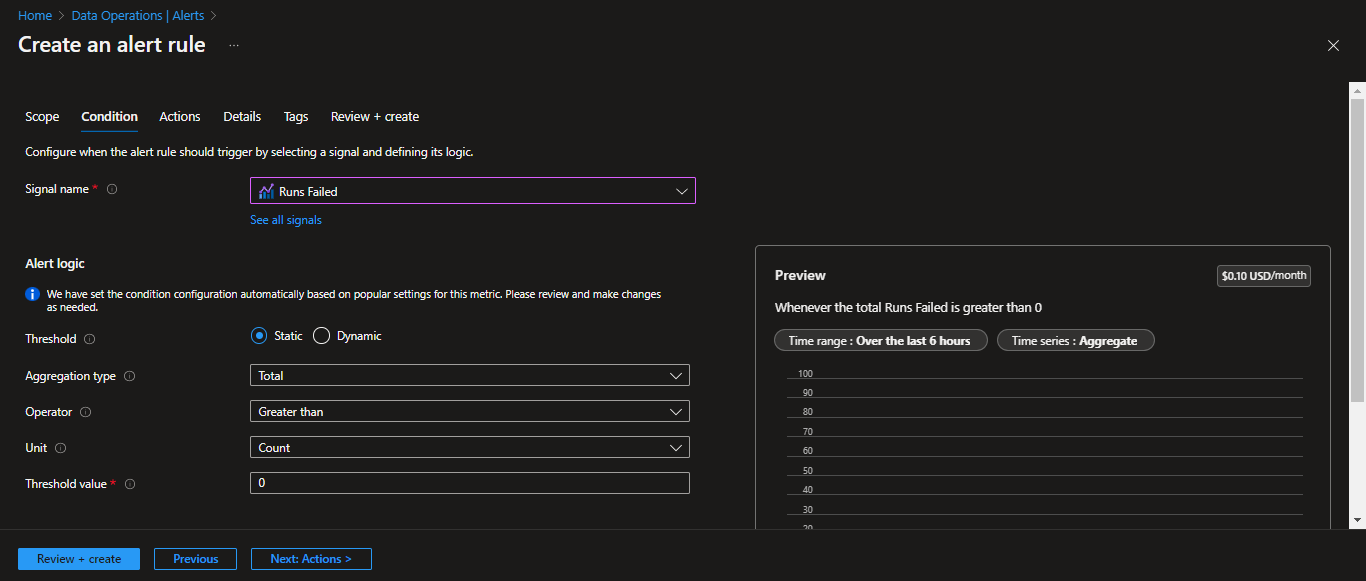 Creating alert rule in Logic Apps