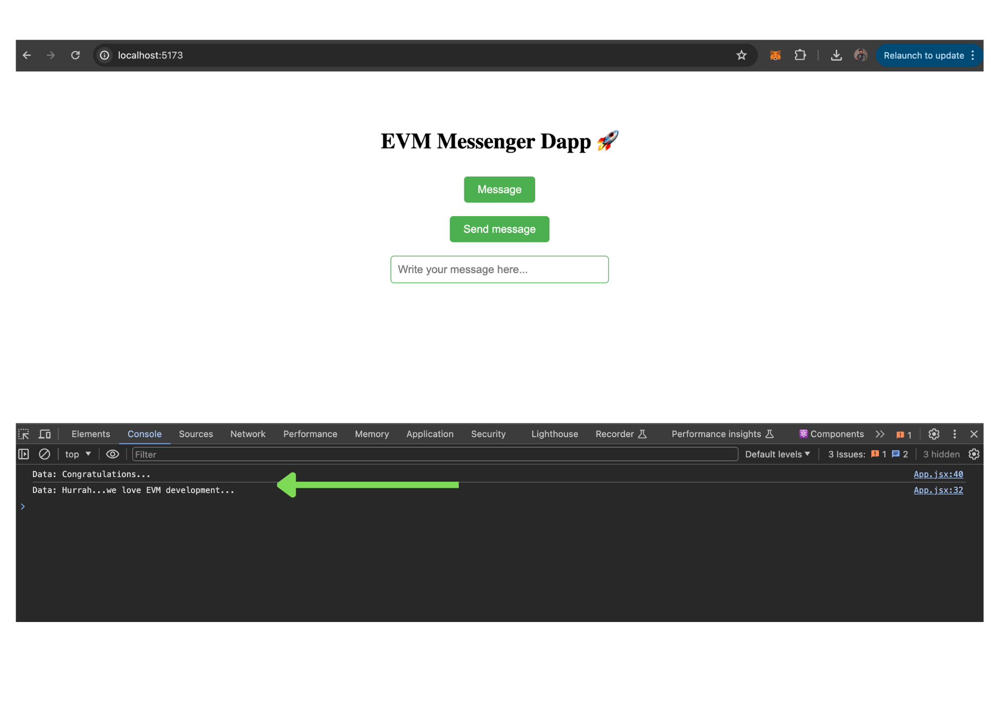 Data result in the console