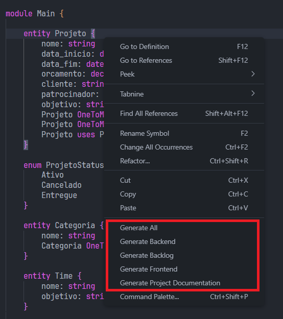 Menu clique com botão direito no VSCode