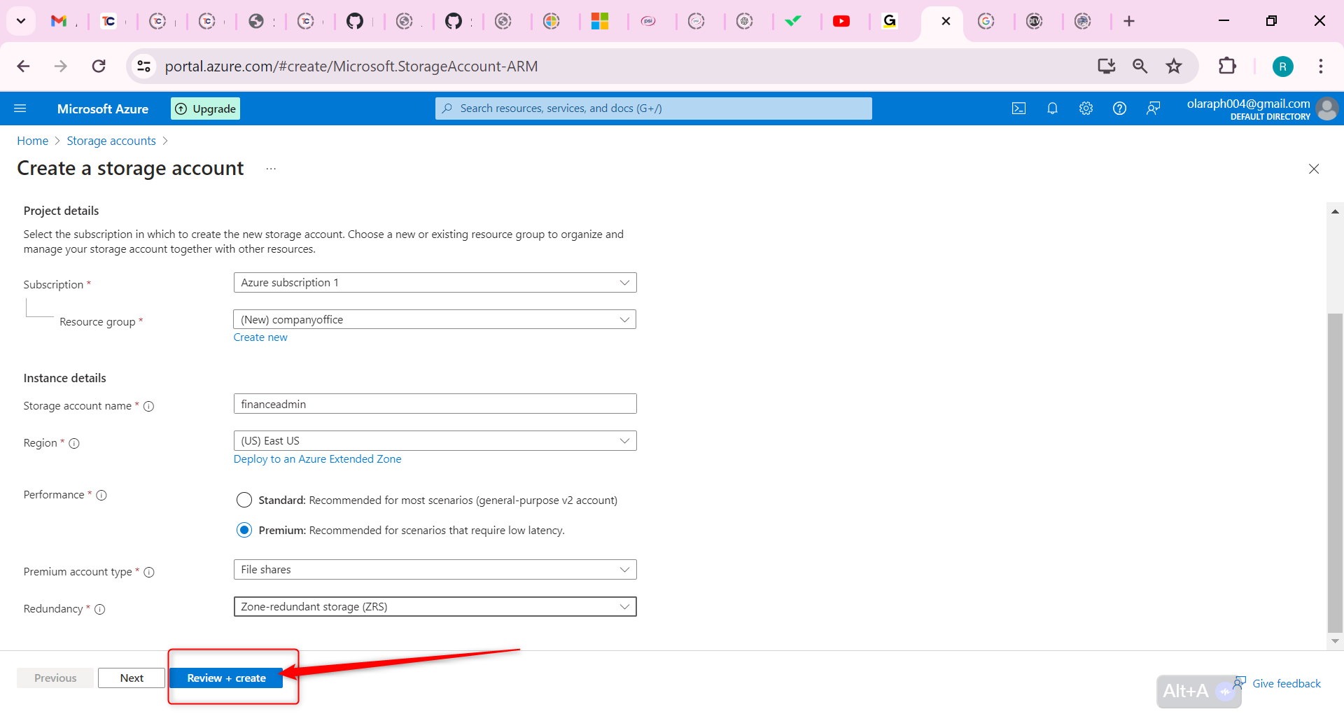Select Review and then Create