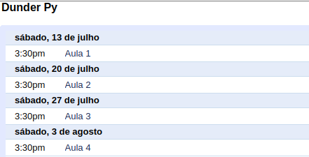 dunder py calendário de aulas