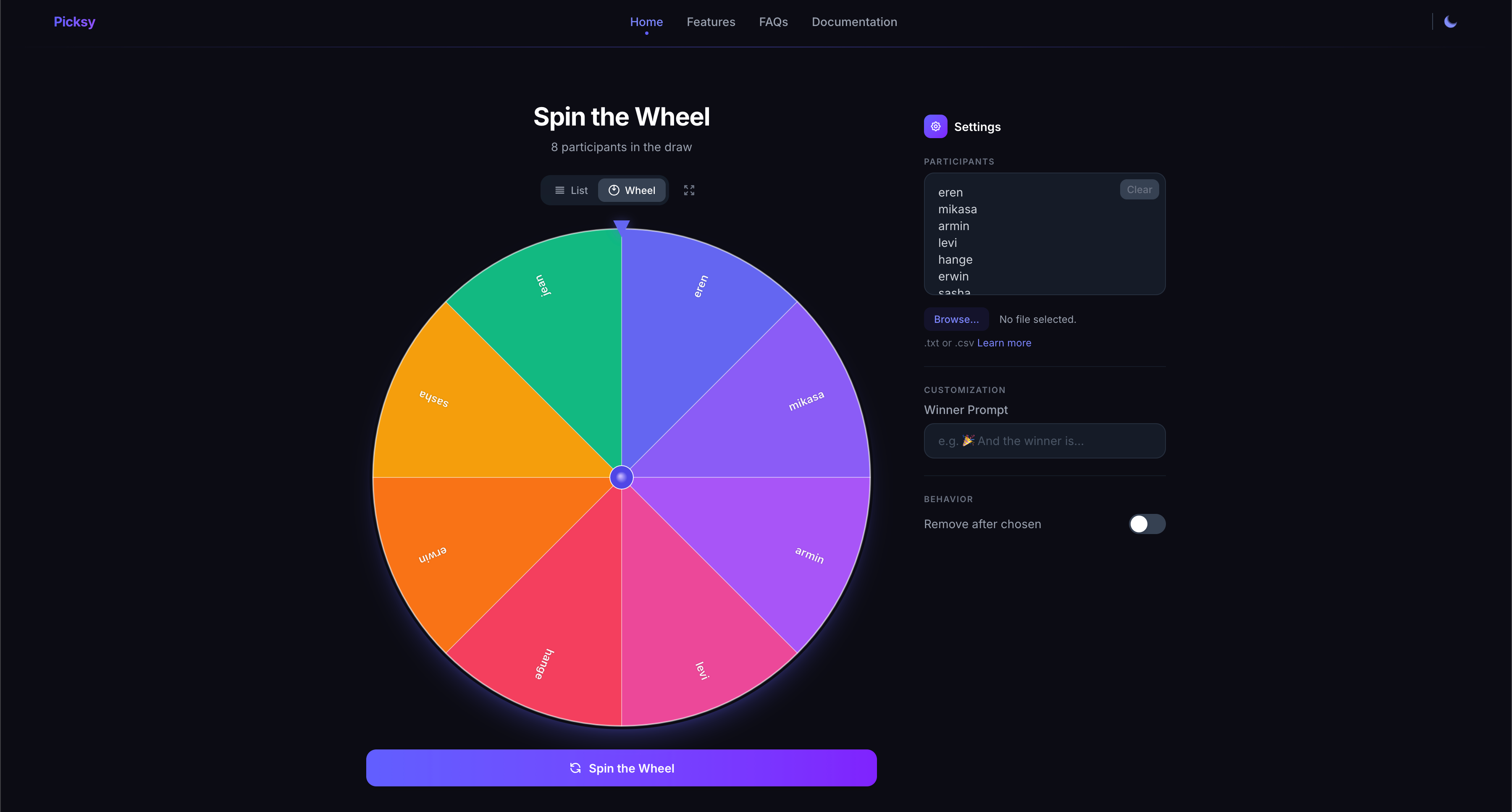 Picksy Website Screenshot