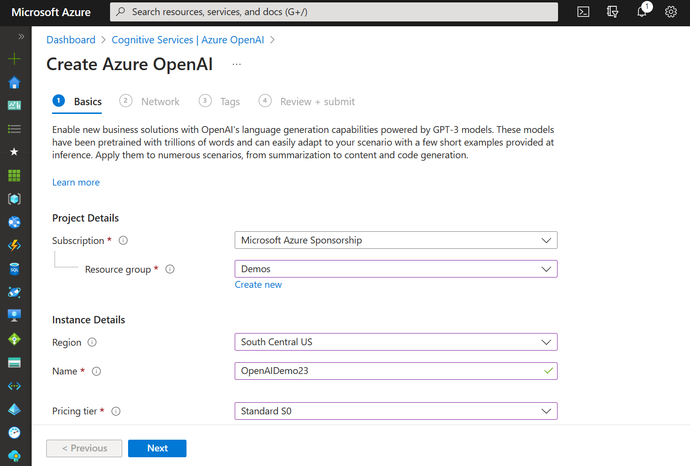 Create Azure OpenAI resource