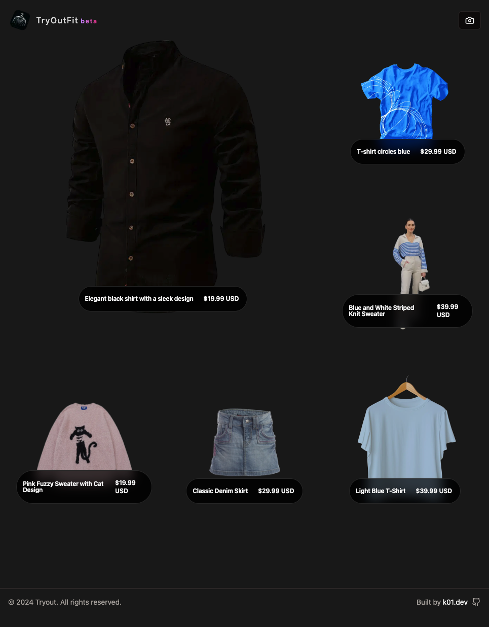 screenshot of the website tryoutfit