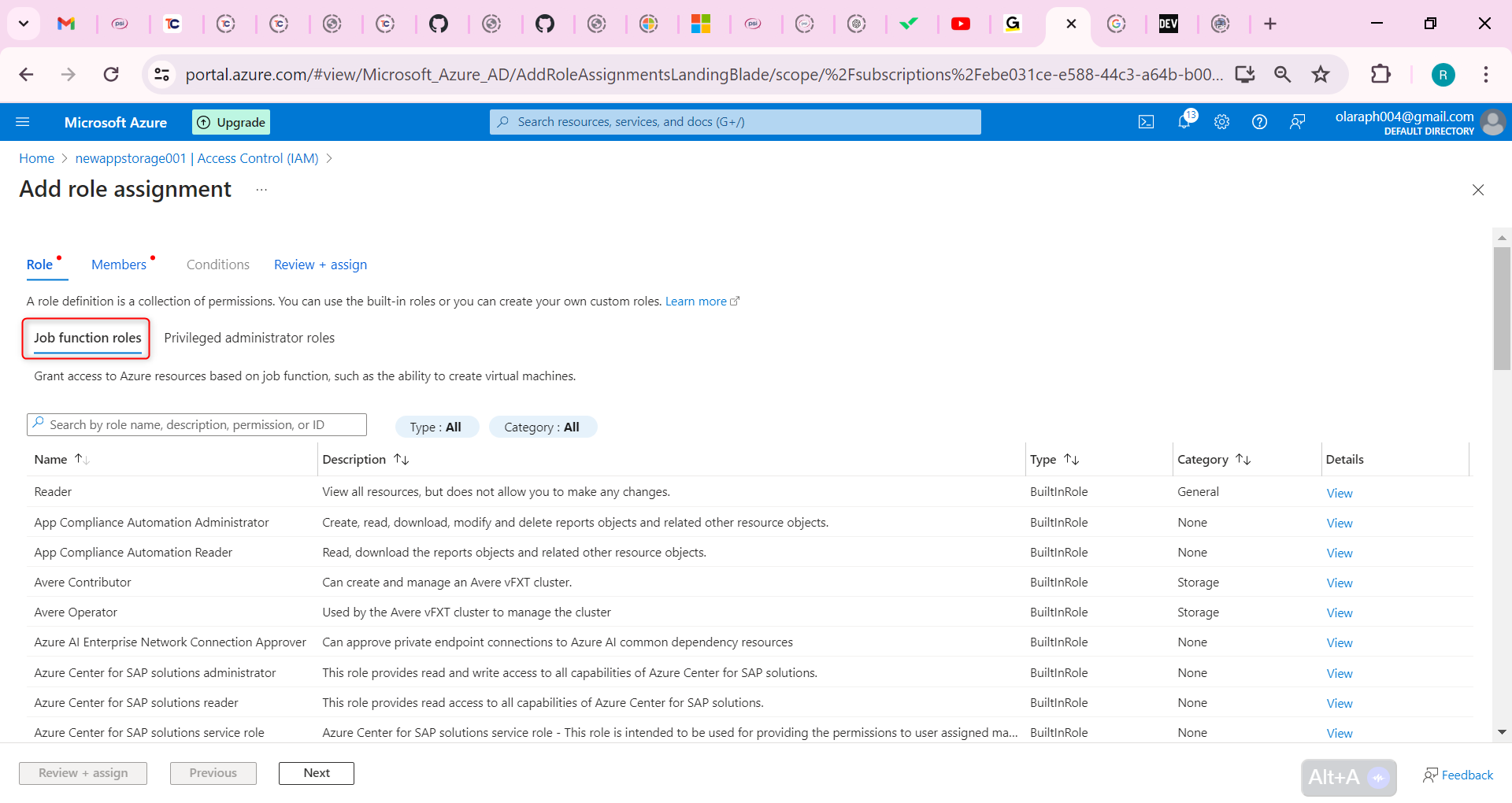 Job functions roles page