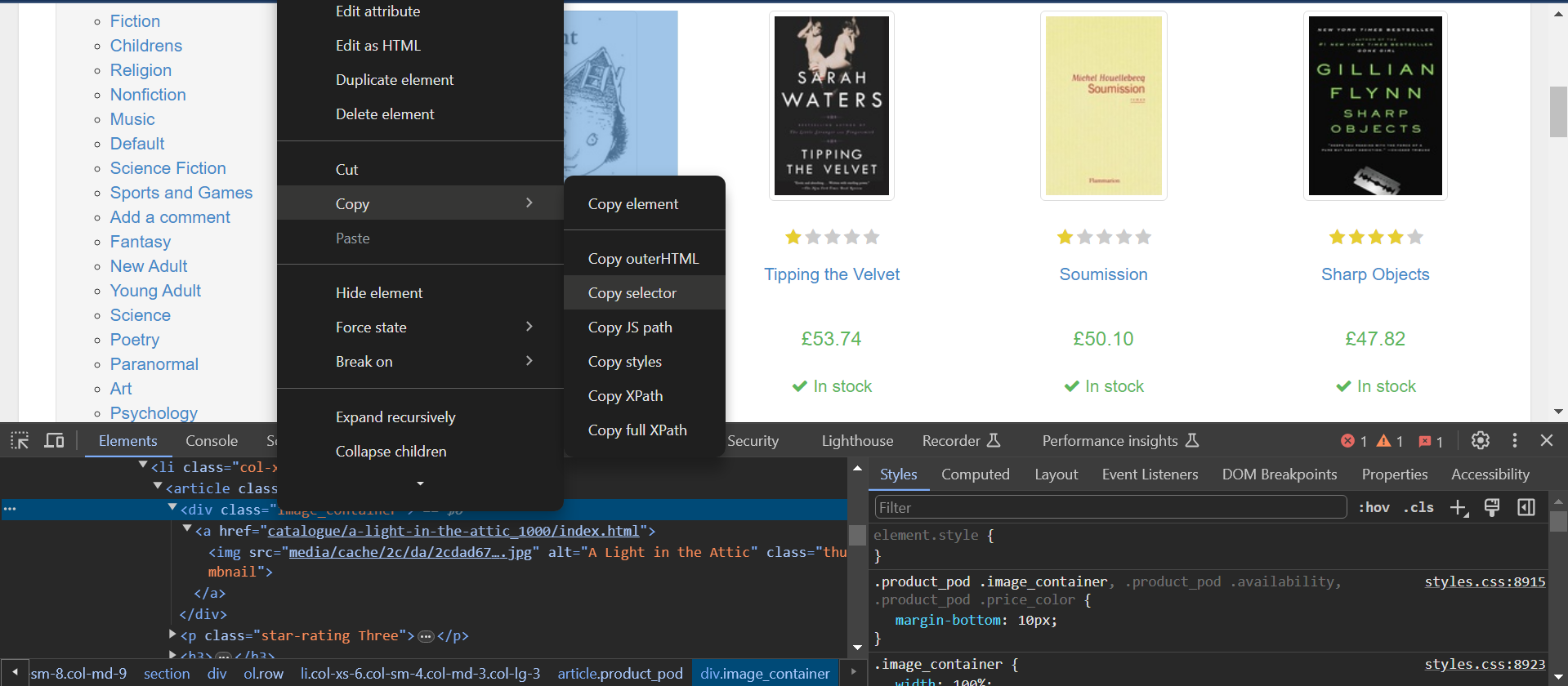 Image describing how to select attributes of an item on a webpage
