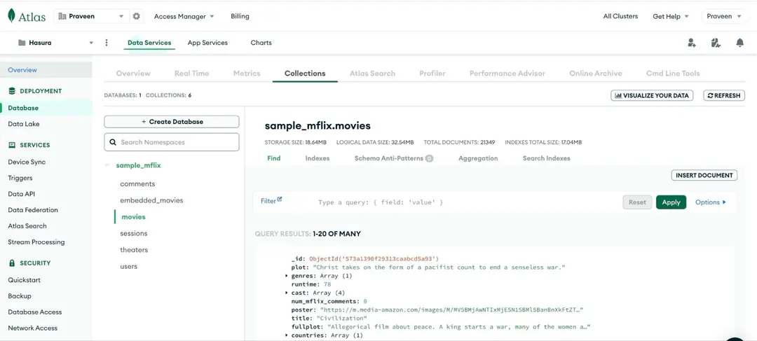 Sample mflix database mongo