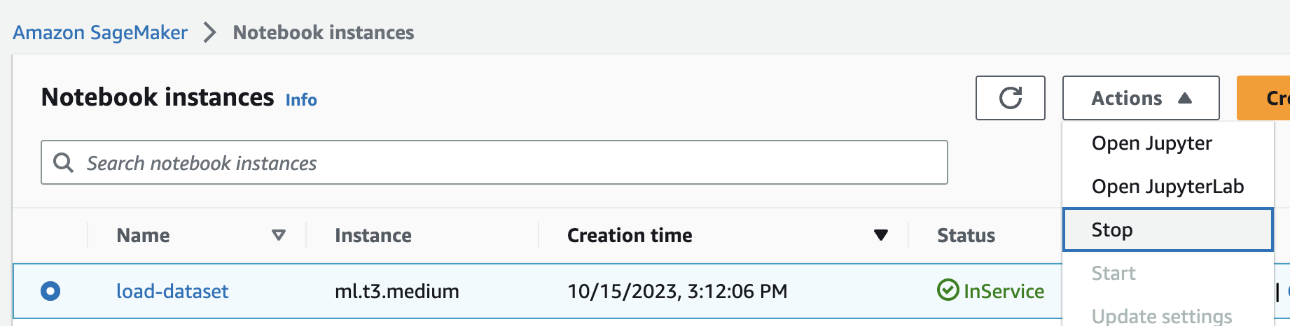 Stop notebook instance