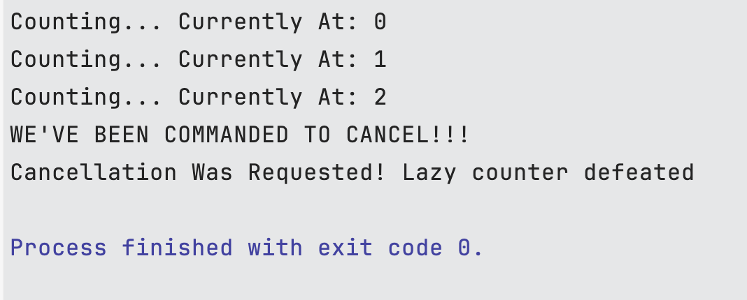 Output of the sample cancellation token code