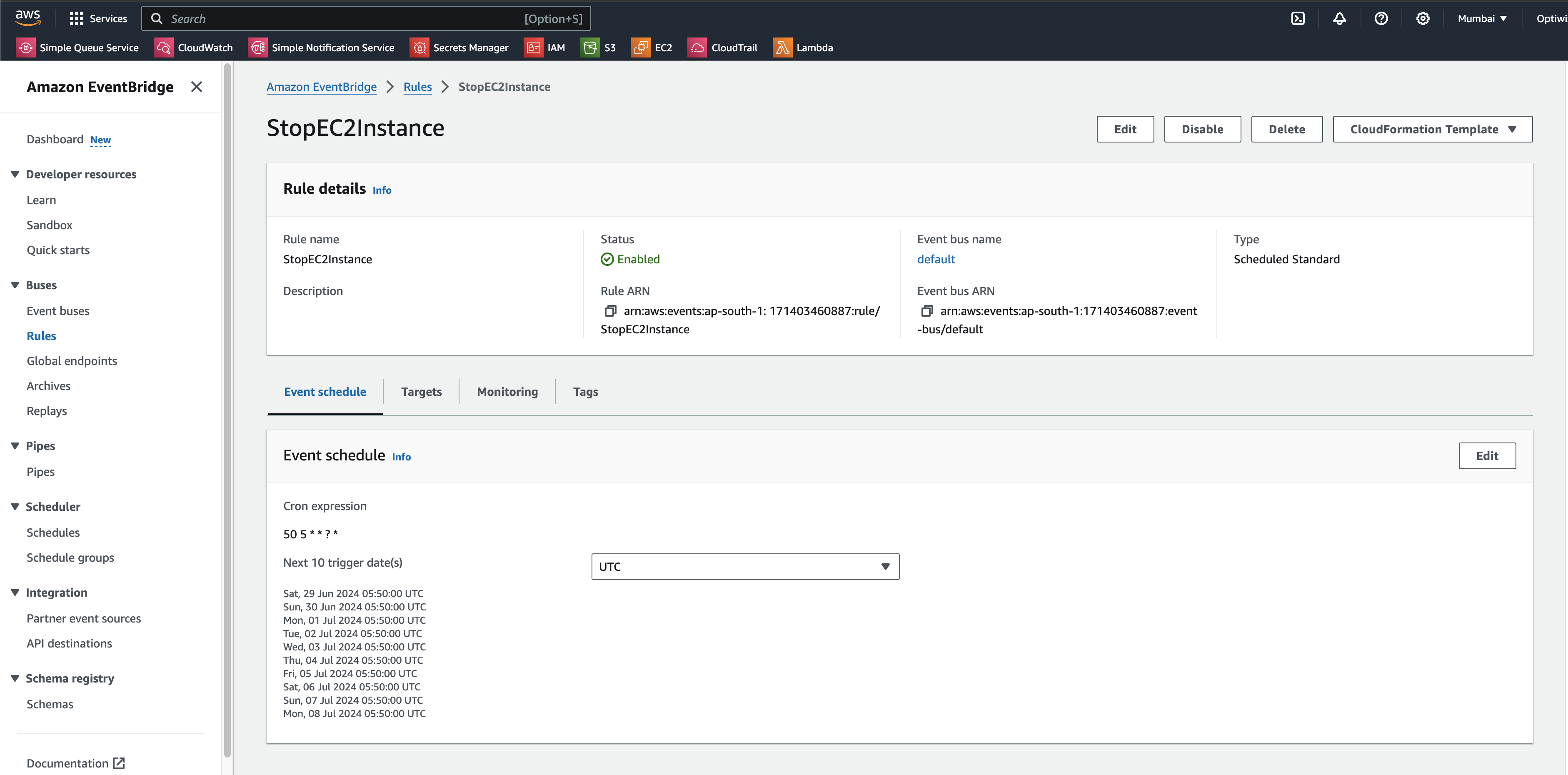 CloudWatch Schedule Event