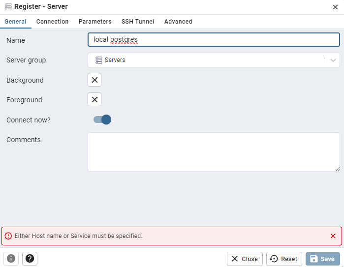 pgAdmin4 add server general register tab