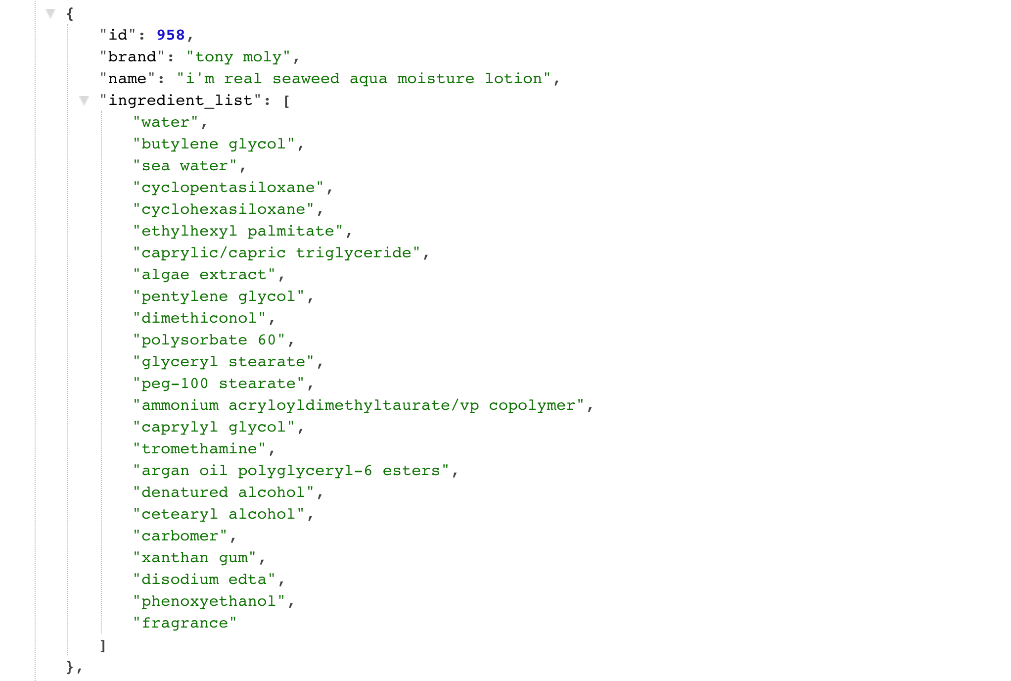 JSON response from API