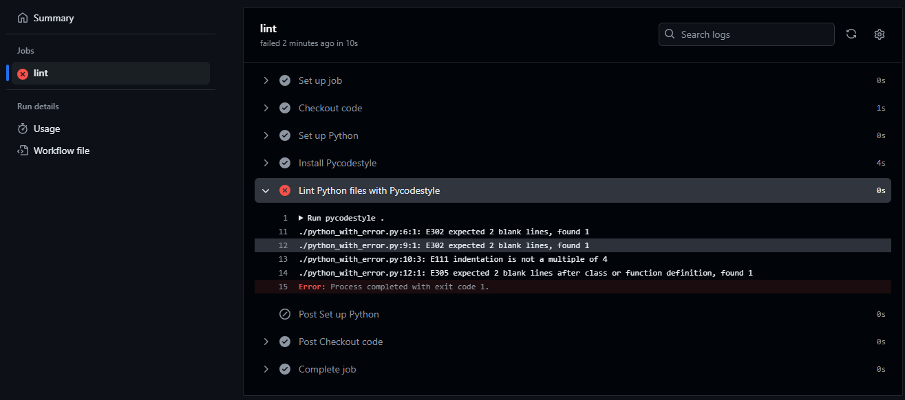 Description of failed workflow