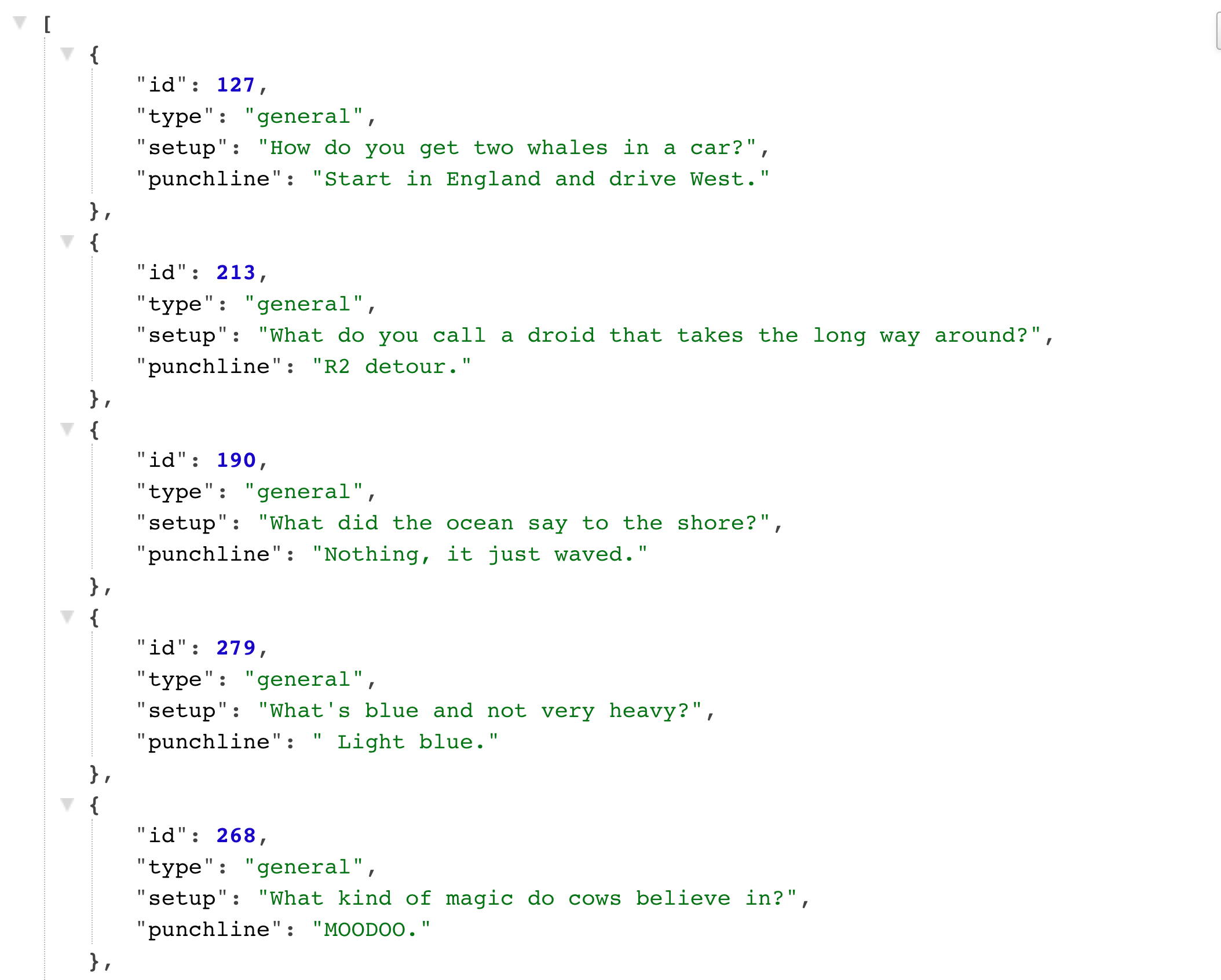 JSON response of 10 jokes