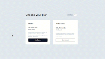 Demo of Pricing table