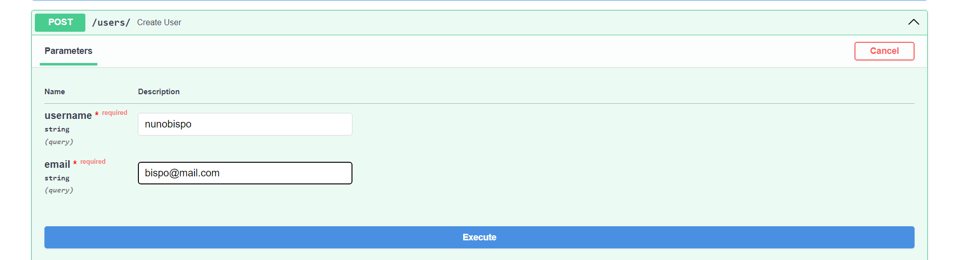 Creating a user by sending a POST request