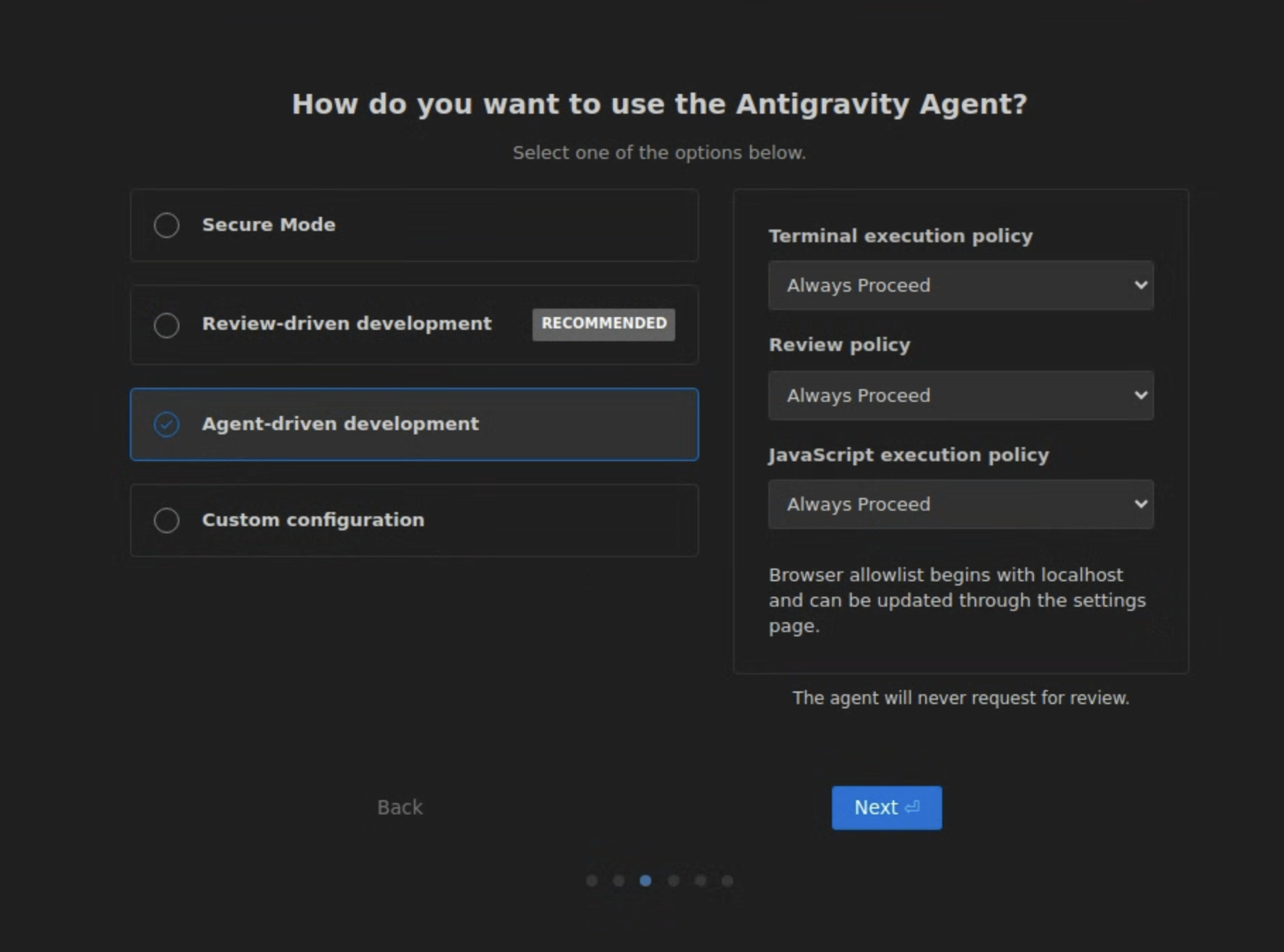 Antigravity settings
