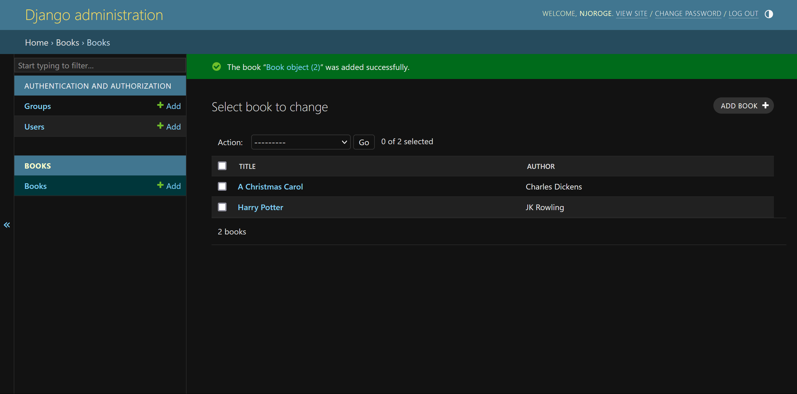 Books in Django admin site