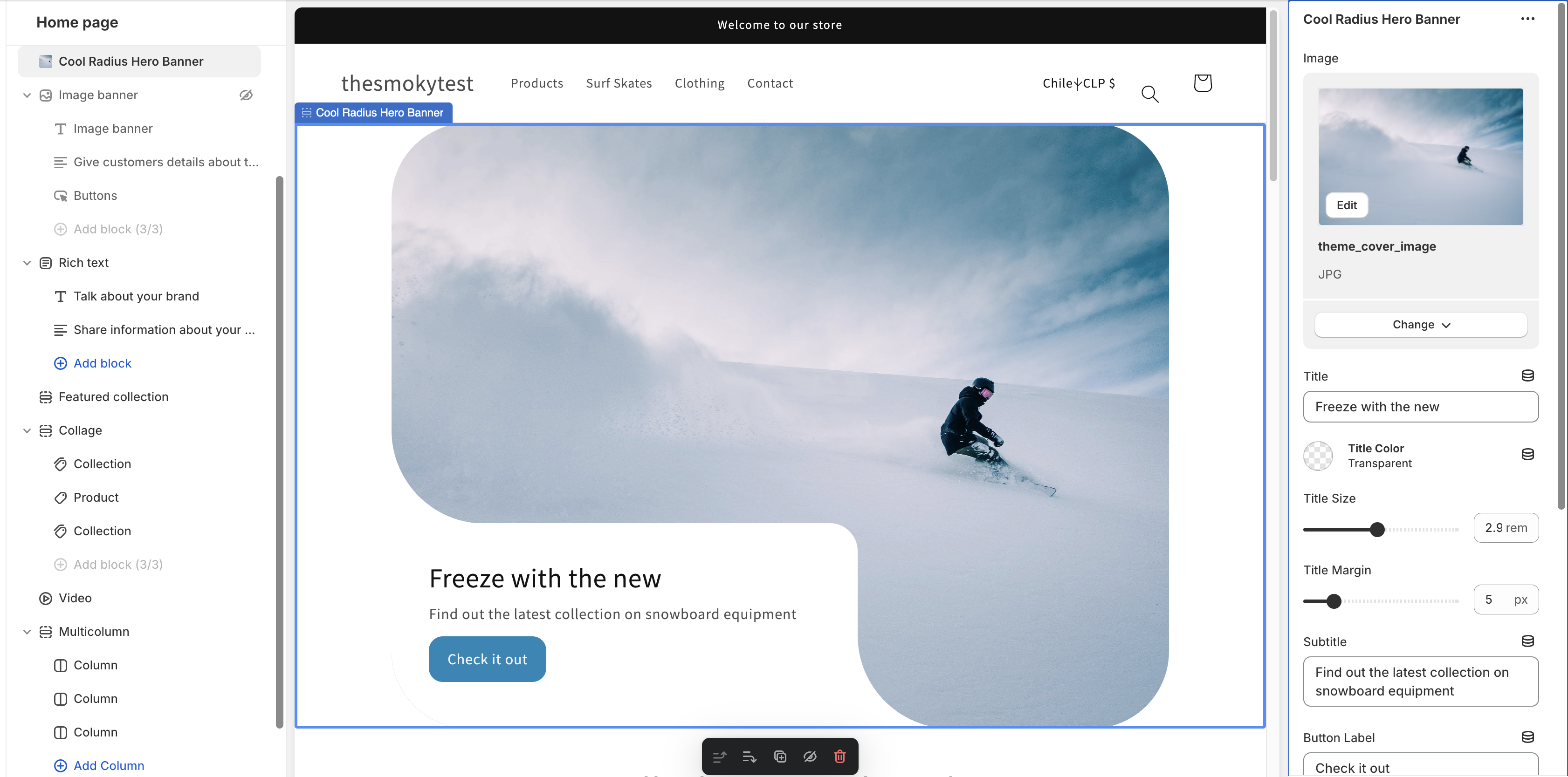 Example of theme editor in shopify