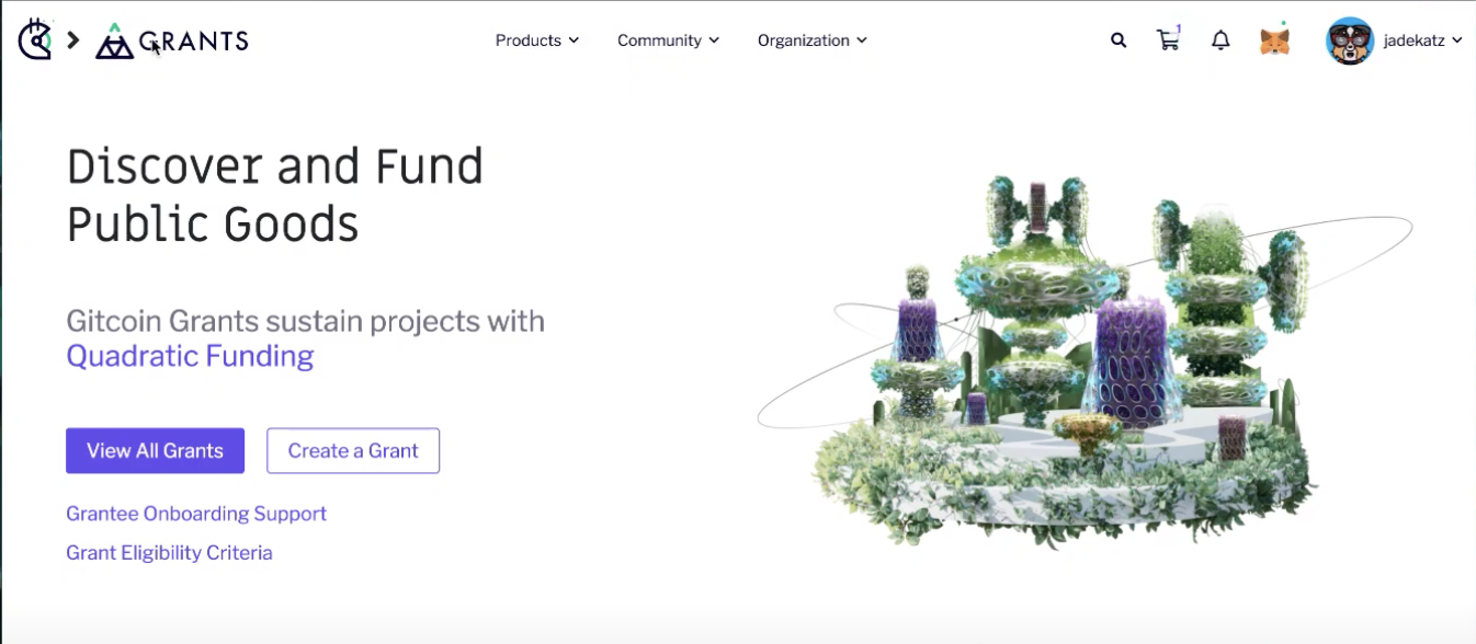 Image showing the Gitcoin Grants home screen
