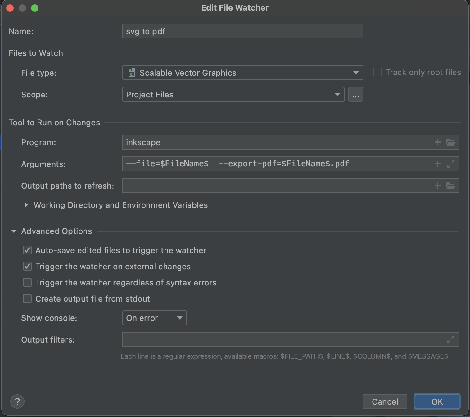 SVG file watcher settings