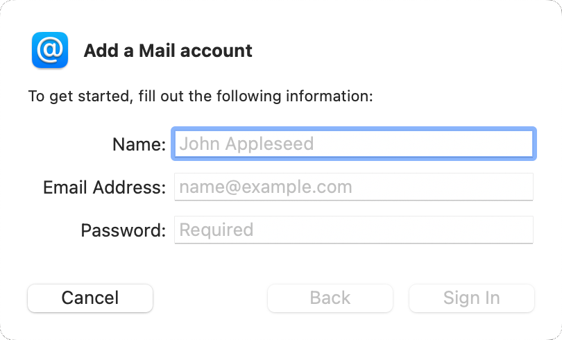 Add a mail account form