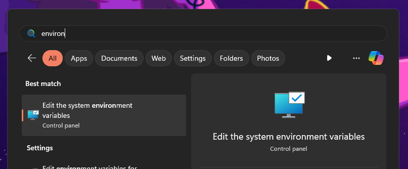 Open system settings