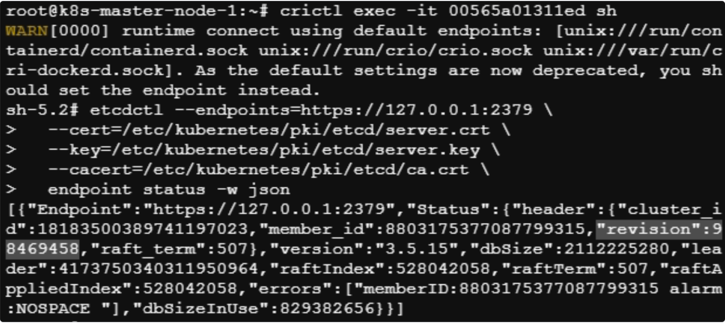Image showing json output of etcd endpoint