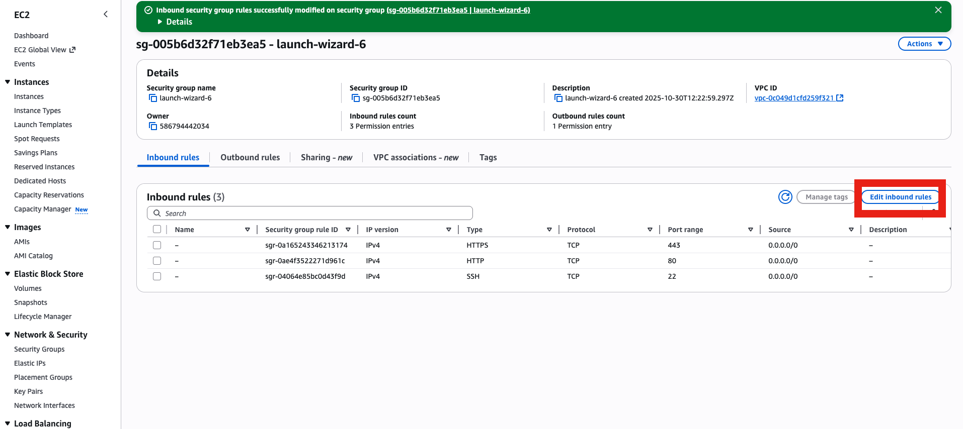Edit inbound security rules to allow port 8080