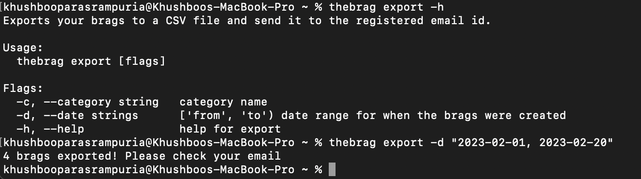 Export brags commands