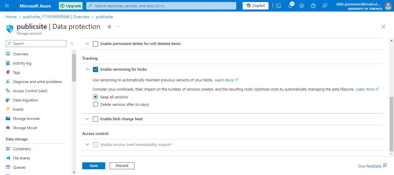 enable versioning for blobs