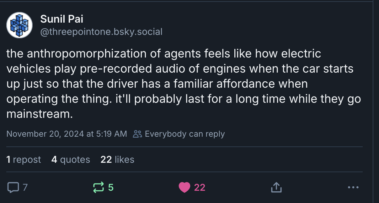 Sunil Pais bluesky post about electric cars and prerecorded engines