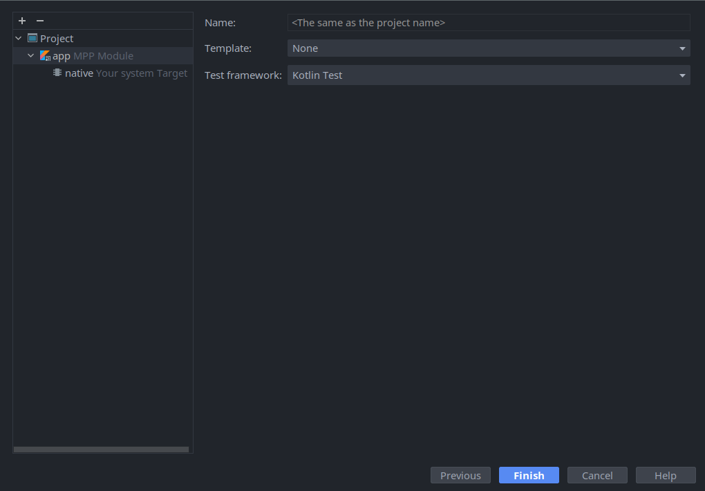 Segundo menu de criação do projeto