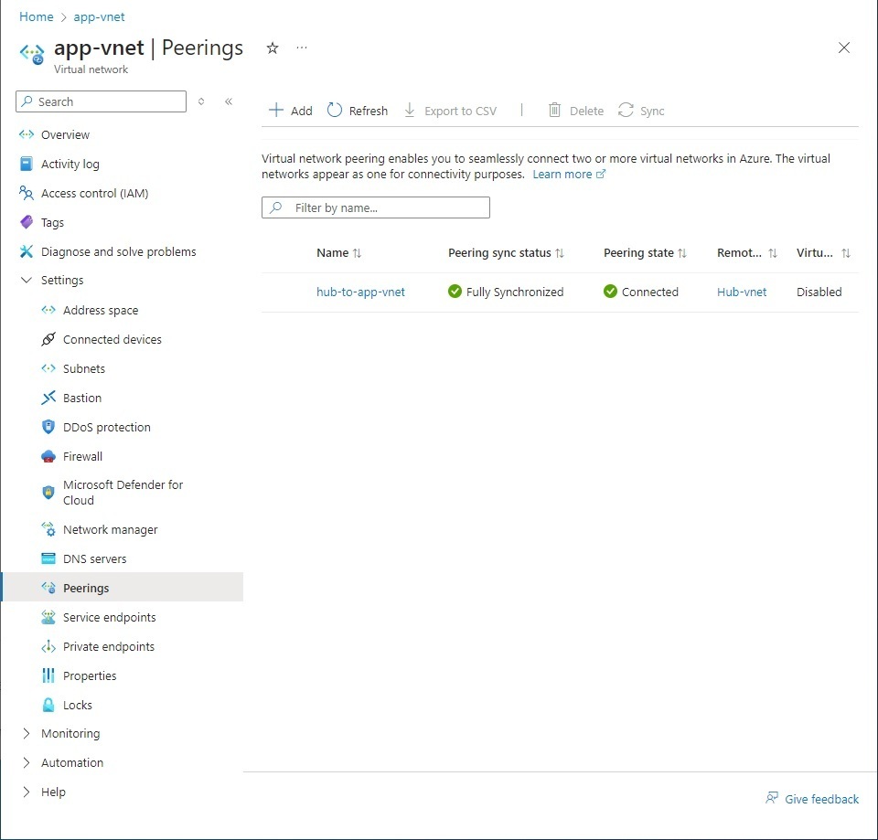 Confirming the peering connection