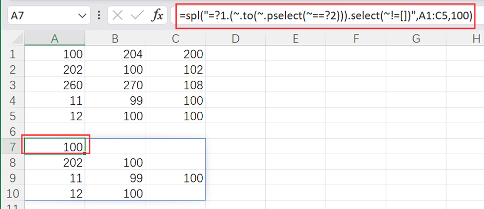 result table with code entered