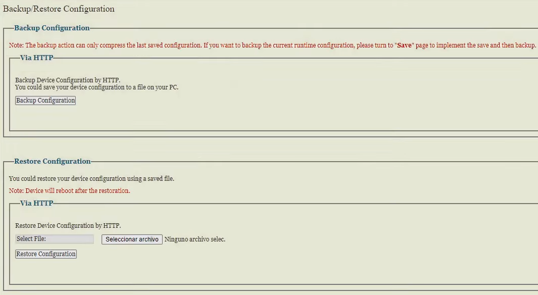 Backup the router configuration page