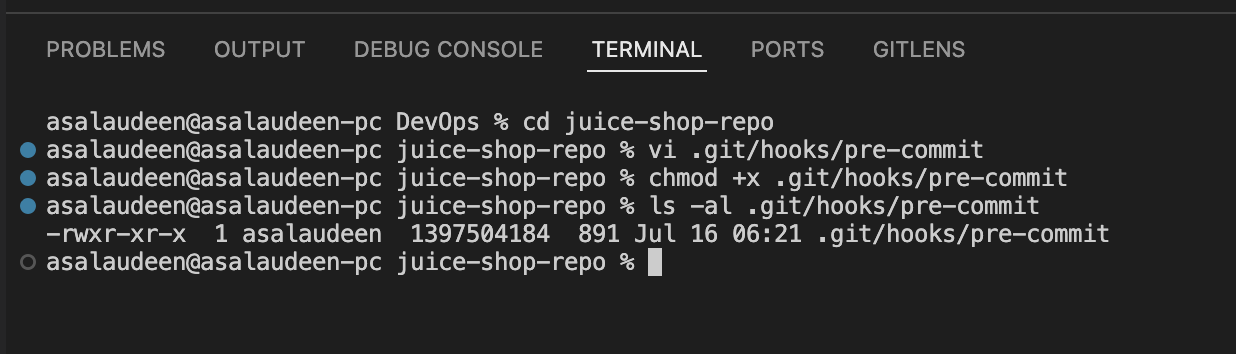 create pre-commit hook file