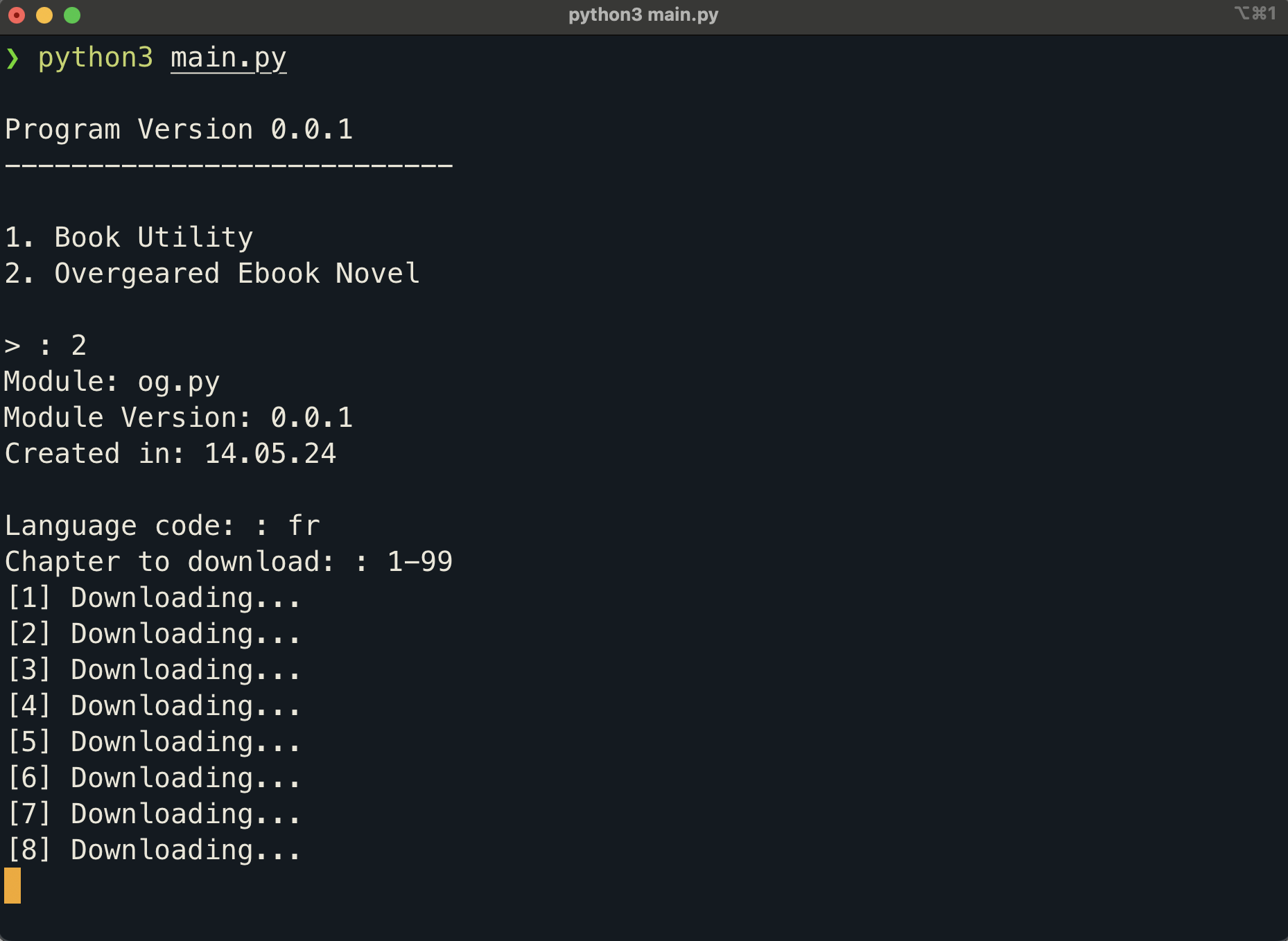 Running the scraper in the terminal