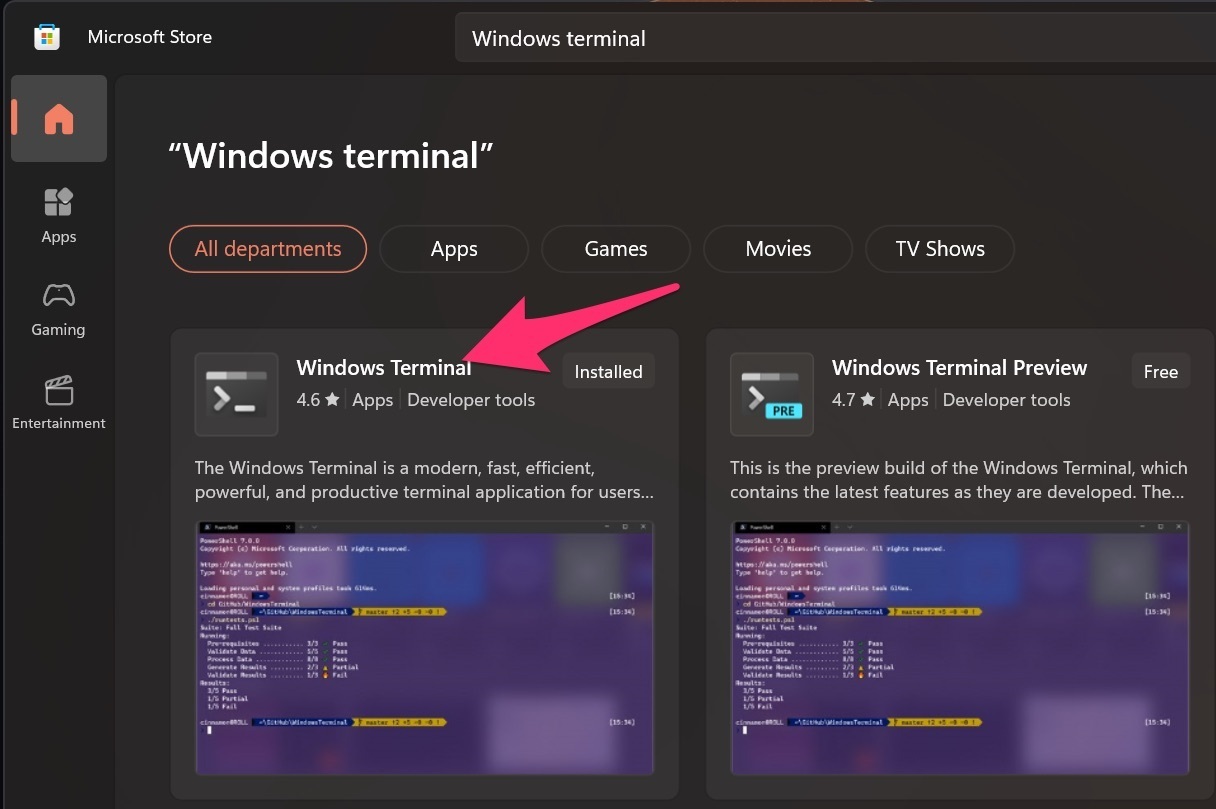 Procurando pelo Windows Terminal