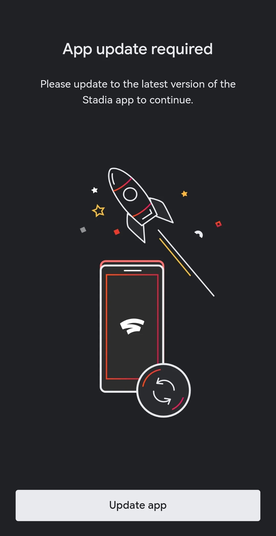 Google Stadia Update notice