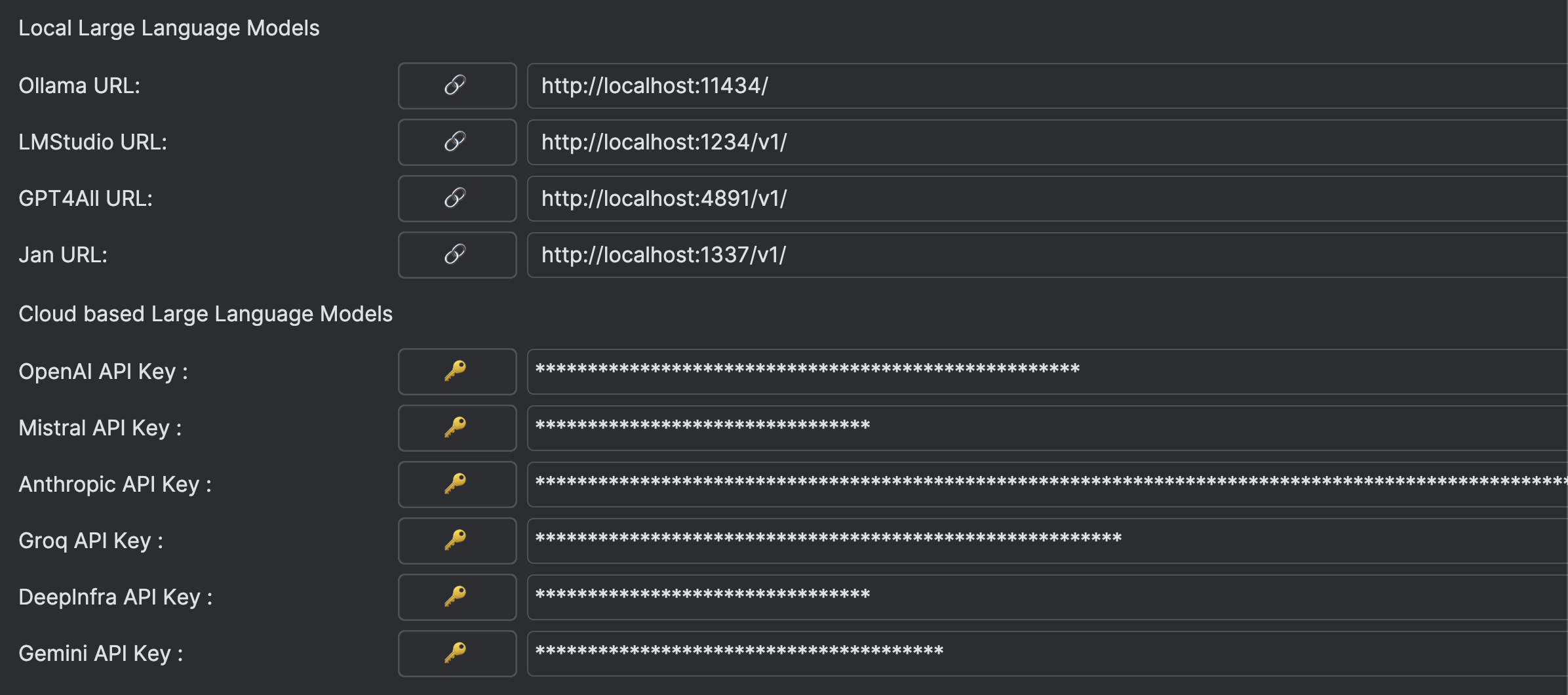 Snopshot of theDevoxxGenie LLM settings page