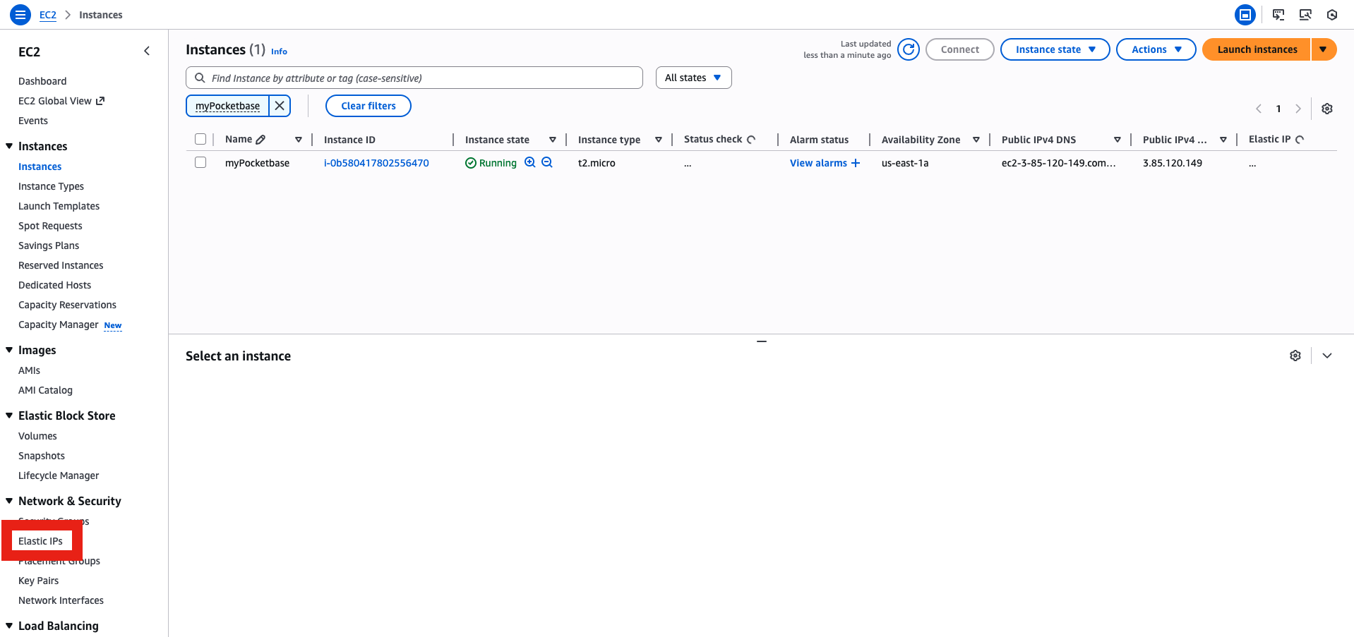 Navigate to Elastic IPs section in EC2 dashboard