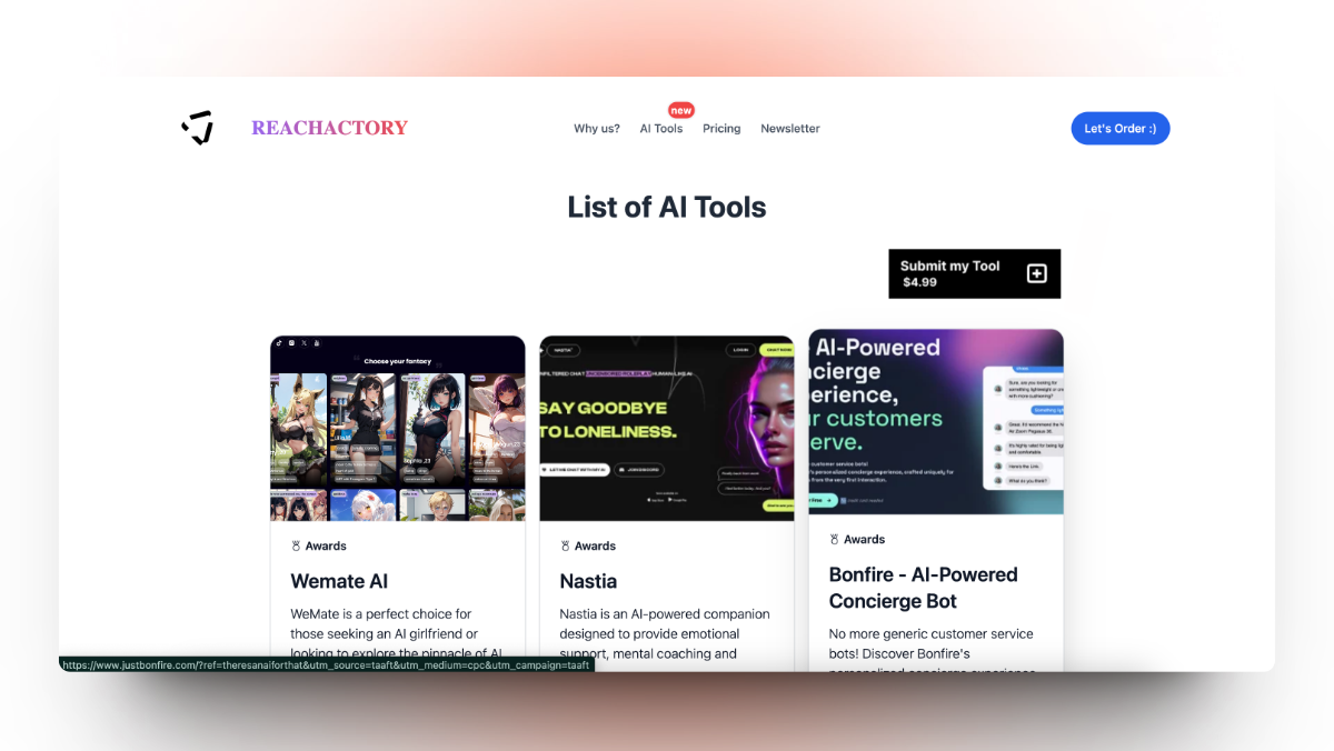 Reachactory - Feature your AI Tool