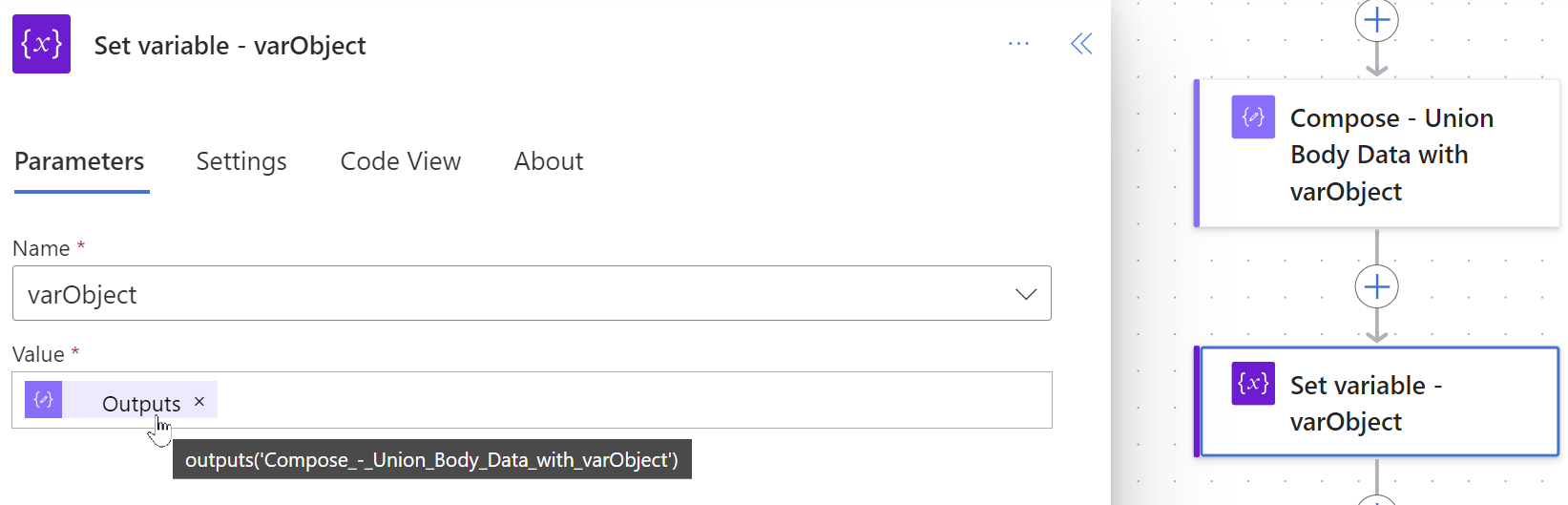 Set variable - varObject