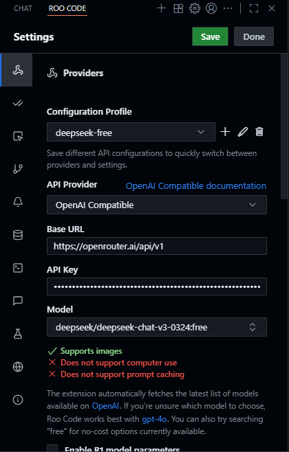 Konfigurasi profil Roo Code