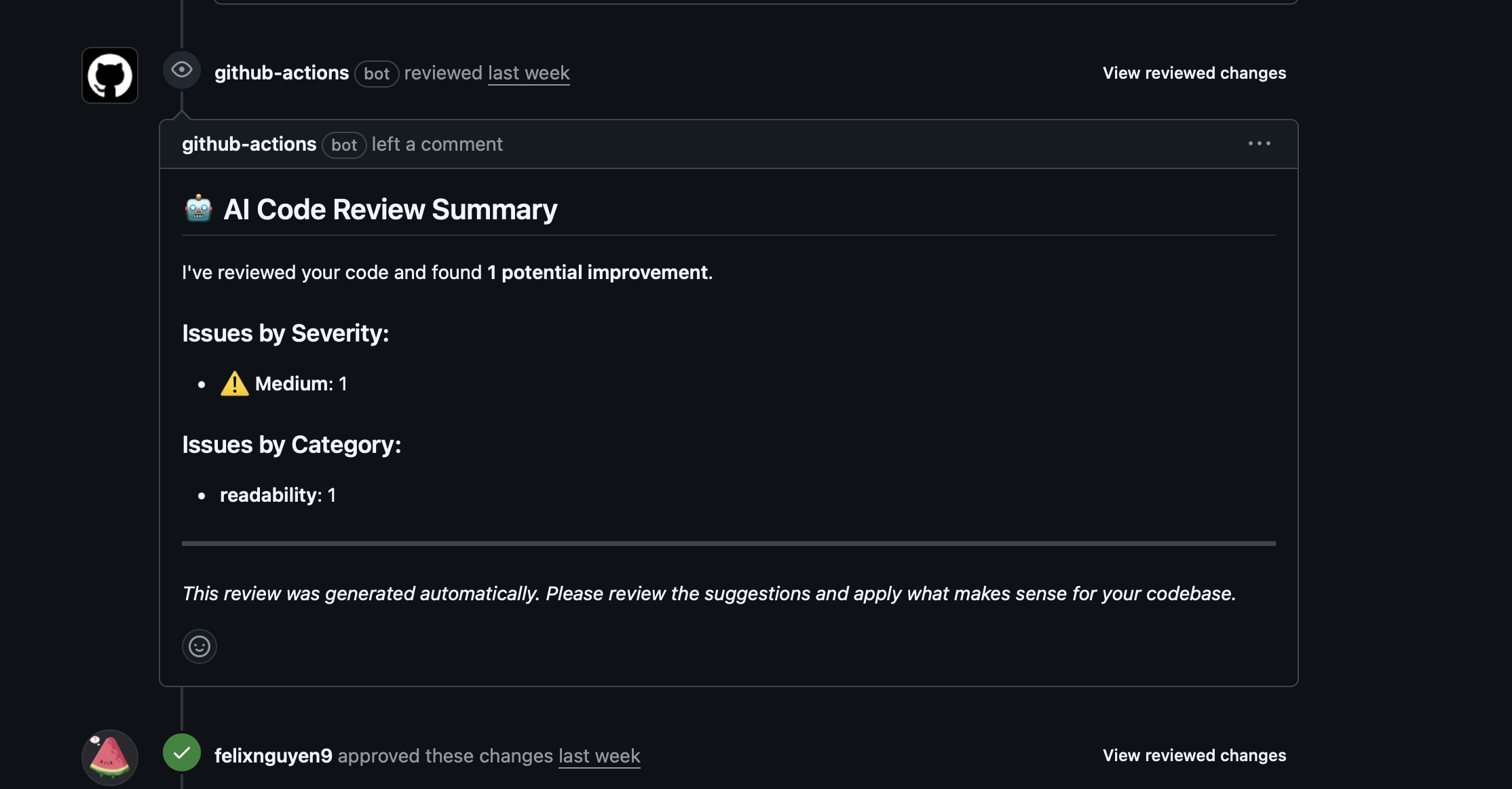 AI code review summary