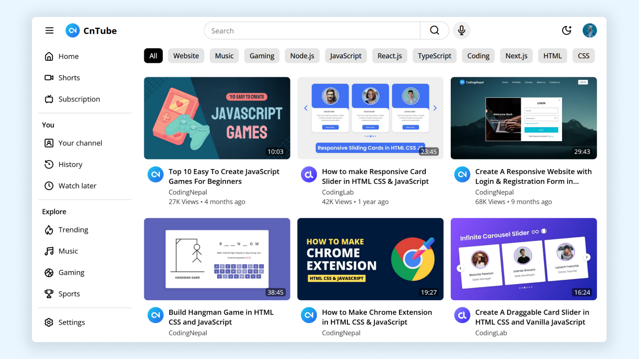 How to Build A YouTube Clone in HTML CSS and JavaScript